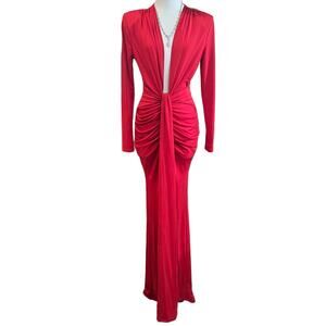 NEW Red Elegant Deep V Plunge Maxi Bodycon dress Small
